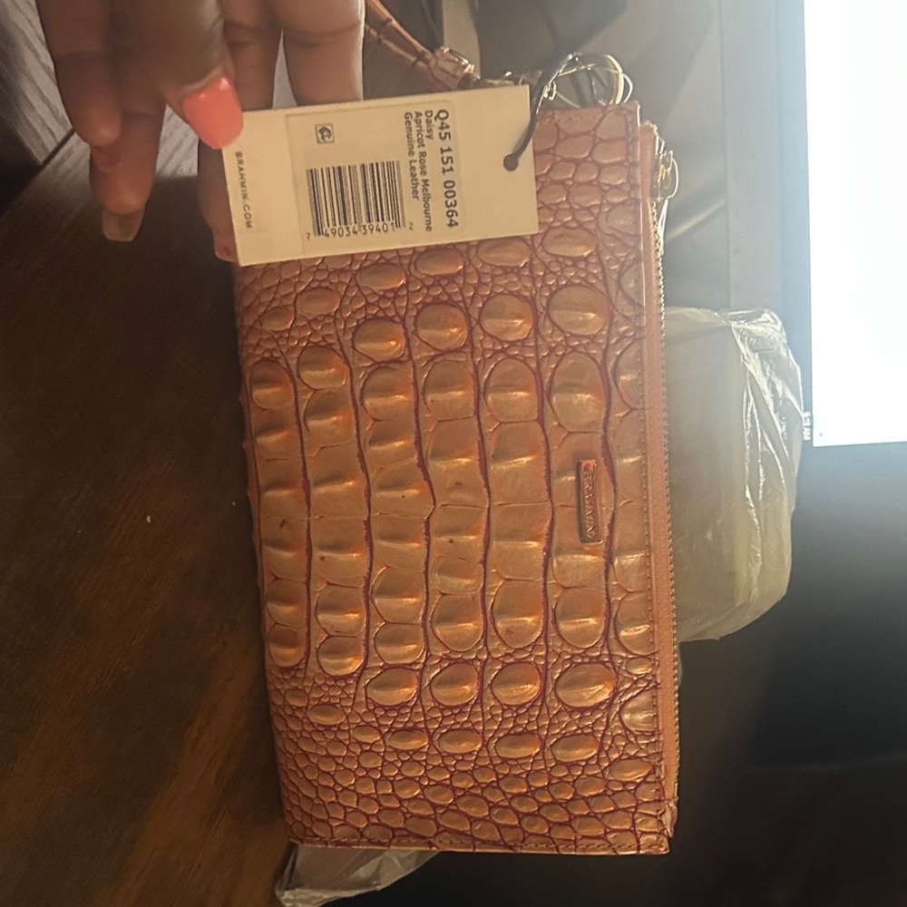 Croc-Embossed Tan Clutch